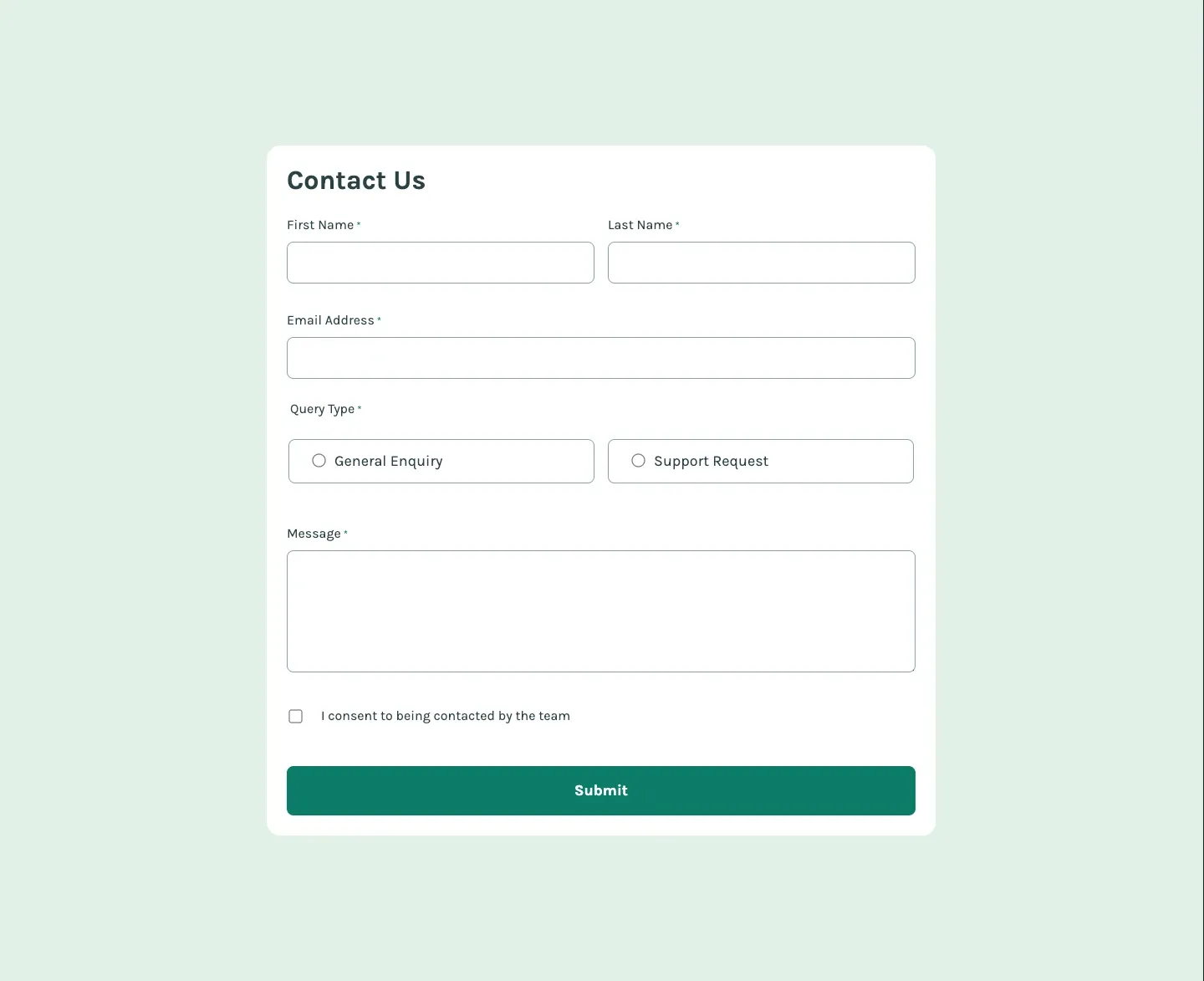 React Contact Form on desktop